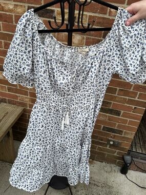 Blush White Mini Dress with Navy Floral Print